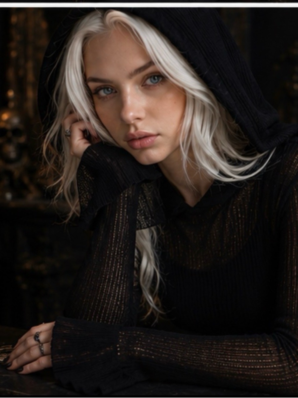 NWT Killstar Broken Halo Hooded Pointelle Knit Sweater Black Size Large - Picture 3 of 13